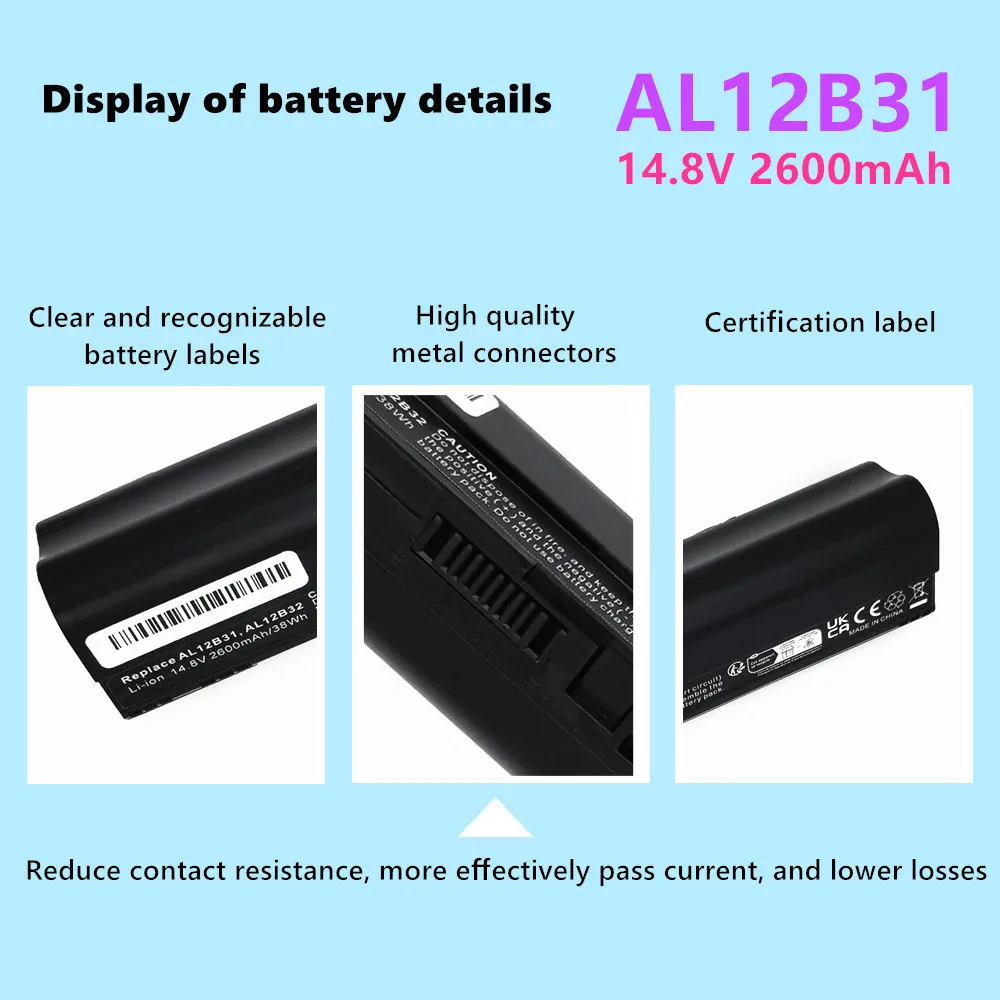 14.8V AL12B32 Laptop Battery FOR Acer Aspire One 756 725 AL12B31 AL12X32 AL12A31 V5-171 FOR TravelMate B113 B113M
