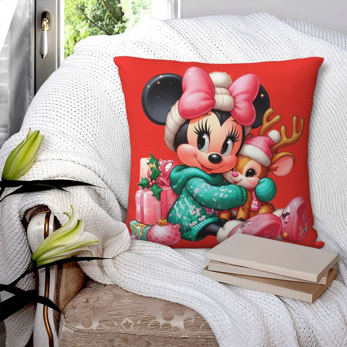 Christmas Mickey Mouse Pillow Case Kawaii Pillow Cover Square Design Cushion Cover Pillowcases For Living Room Chair