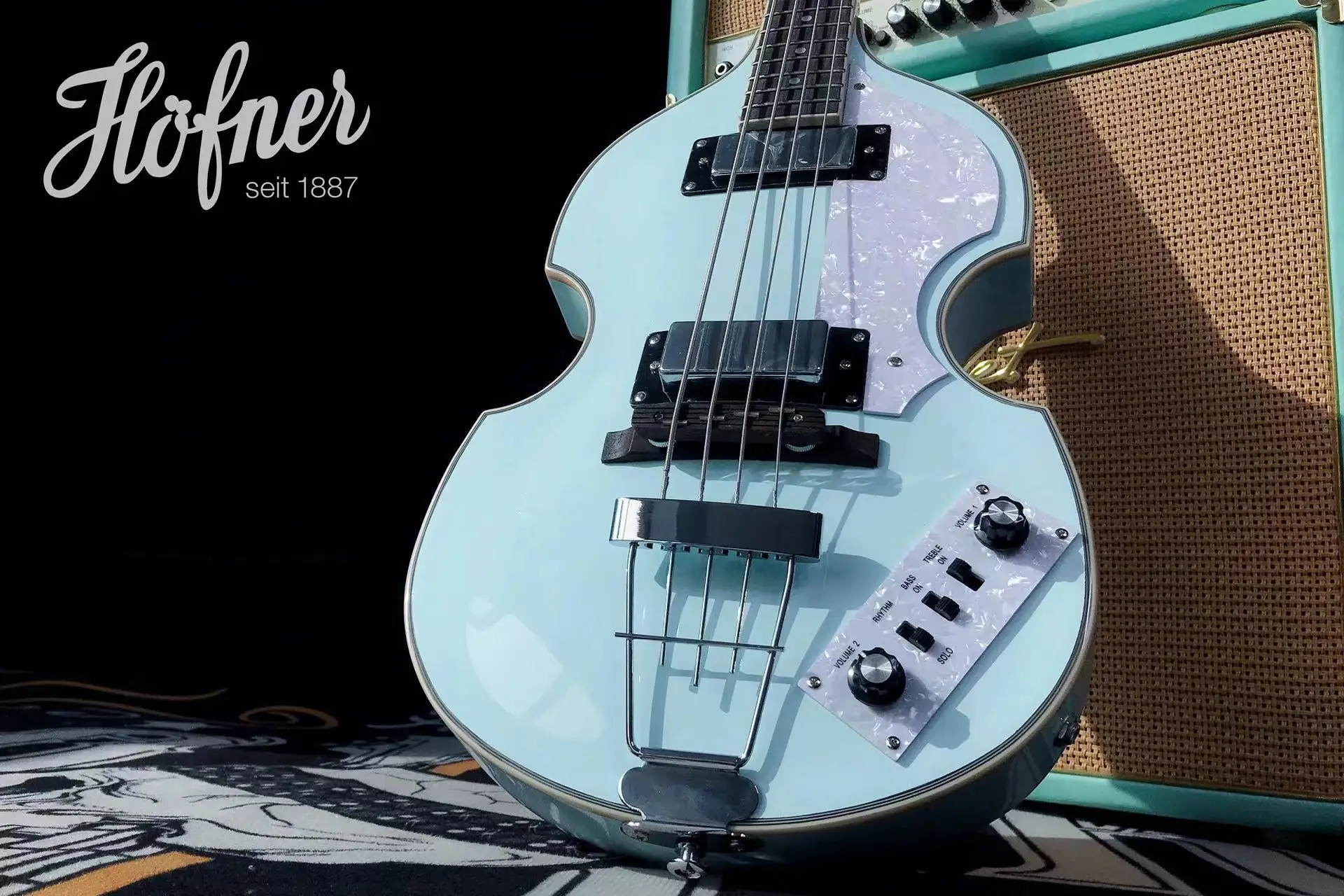 professional new hofner sky blue electric bass guitar 4 string hofner hollow bass