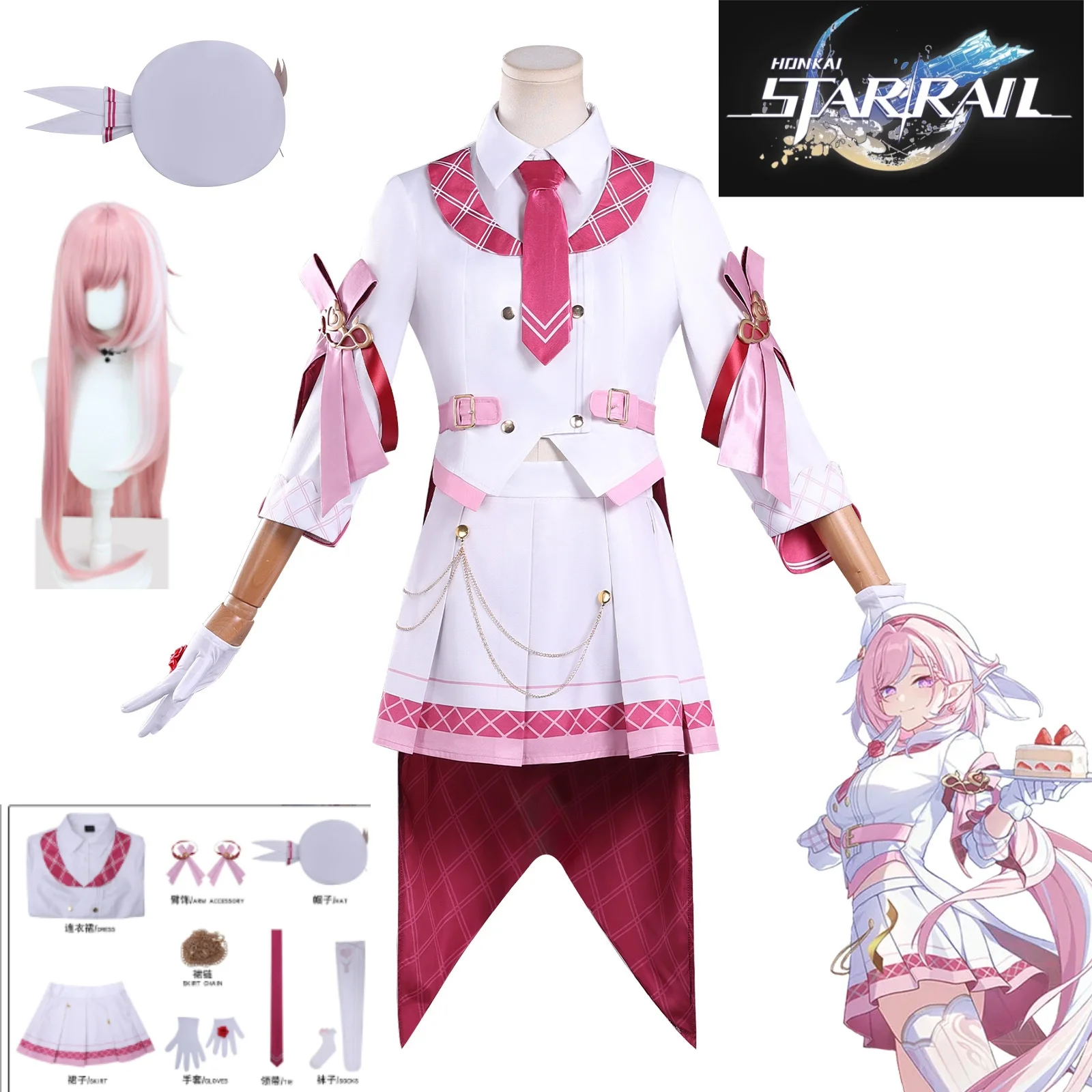 

Elysia Kiana 9th Anniversary Game Honk Ai Impact 3 Elysia Cosplay Costume Women Halloween Full Set Role-playing Costume and Wig