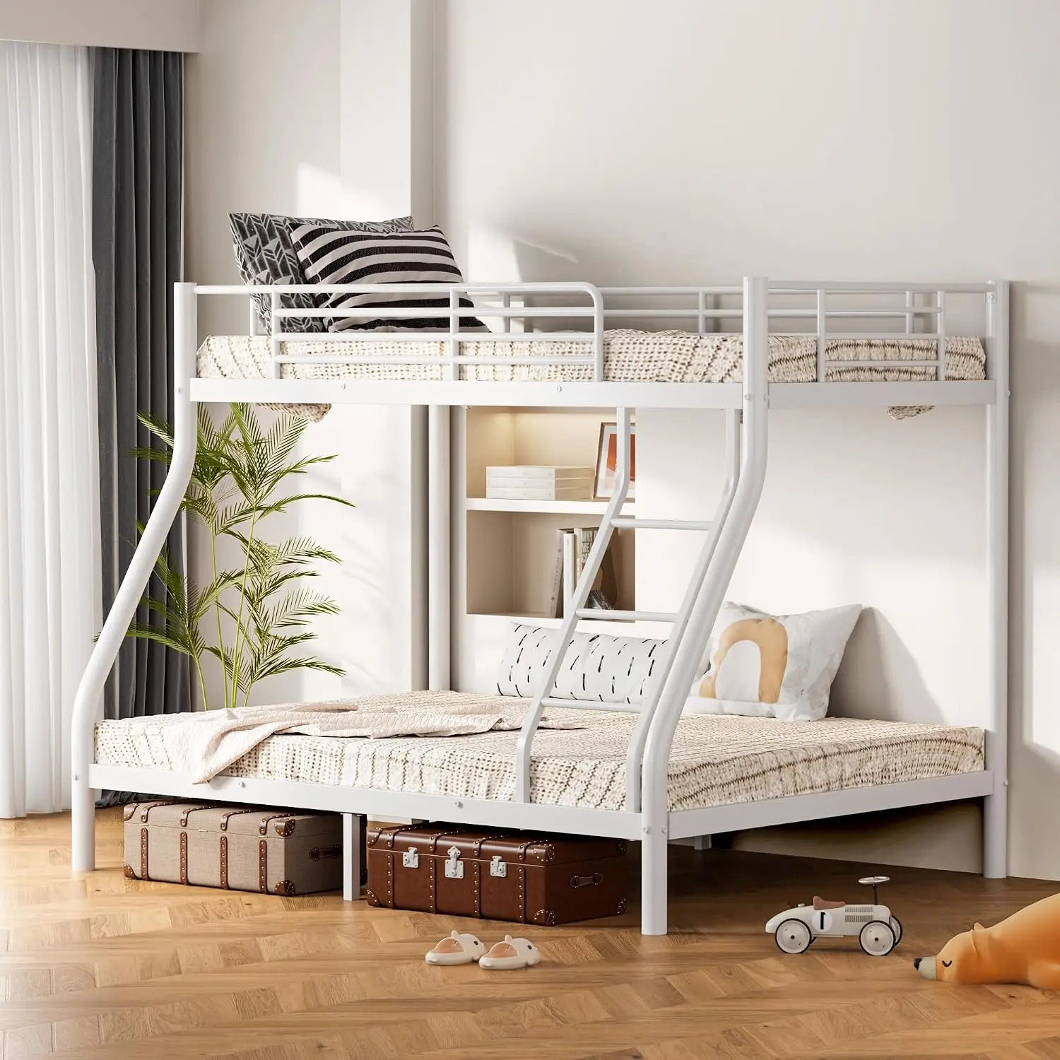 Metal Bunk Beds Twin Over Full Size,Metal Bed Frame for Teens & Adults,with Ladder & Guardrail,Heavy Duty Sturdy,Space Saving