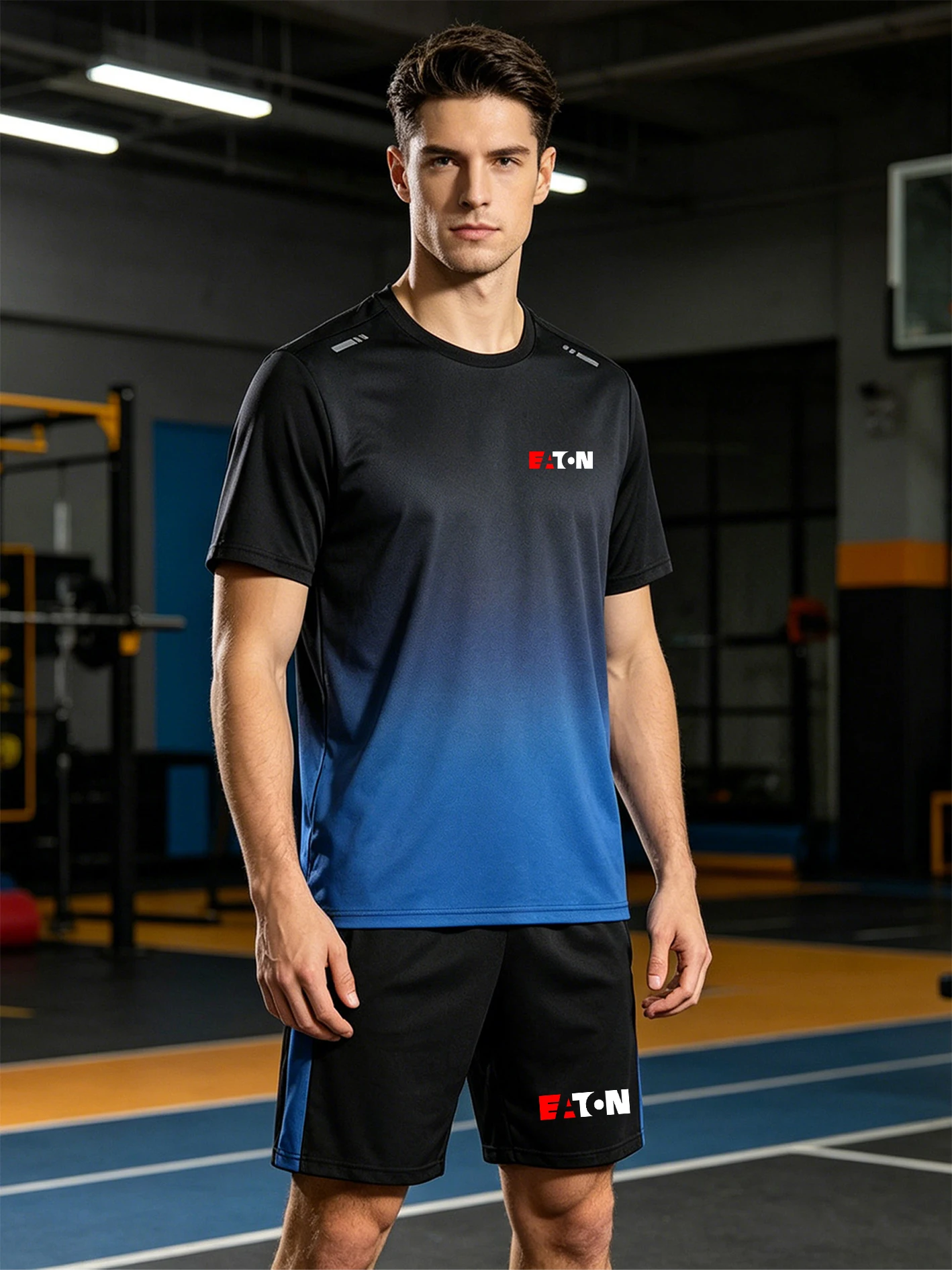 

Men's Gradient Short Sleeve Tracksuit, Quick-Dry, Wrinkle-Resistant, Abrasion-Resistant, Shape-Retainin