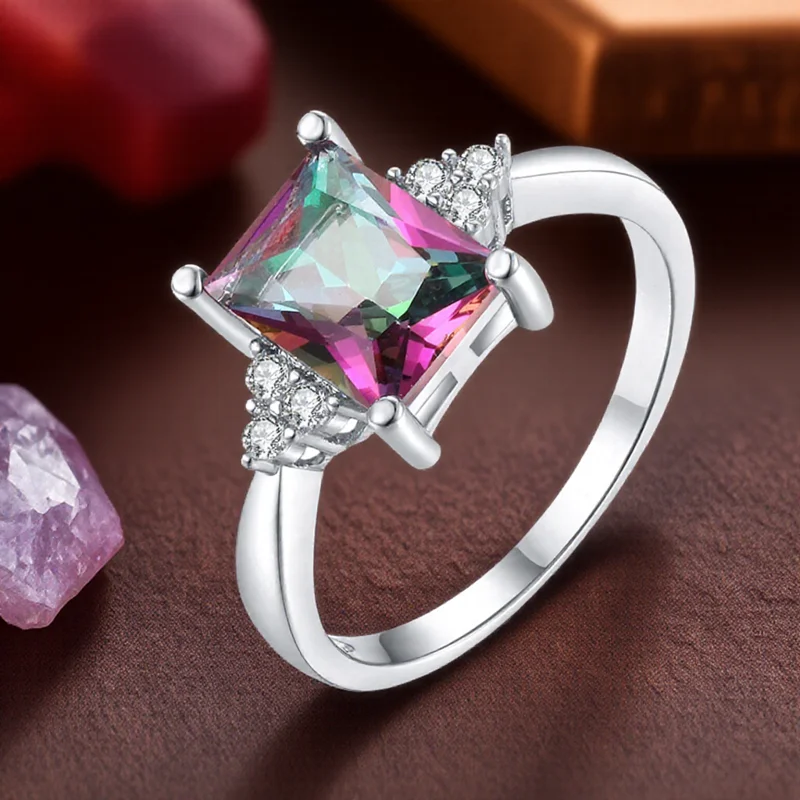 Eleganter Zirkonia-Ring für Frauen, zierlicher Prinzessinnenschliff, Edelstein-Antrag, Hochzeitstag, Geschenk