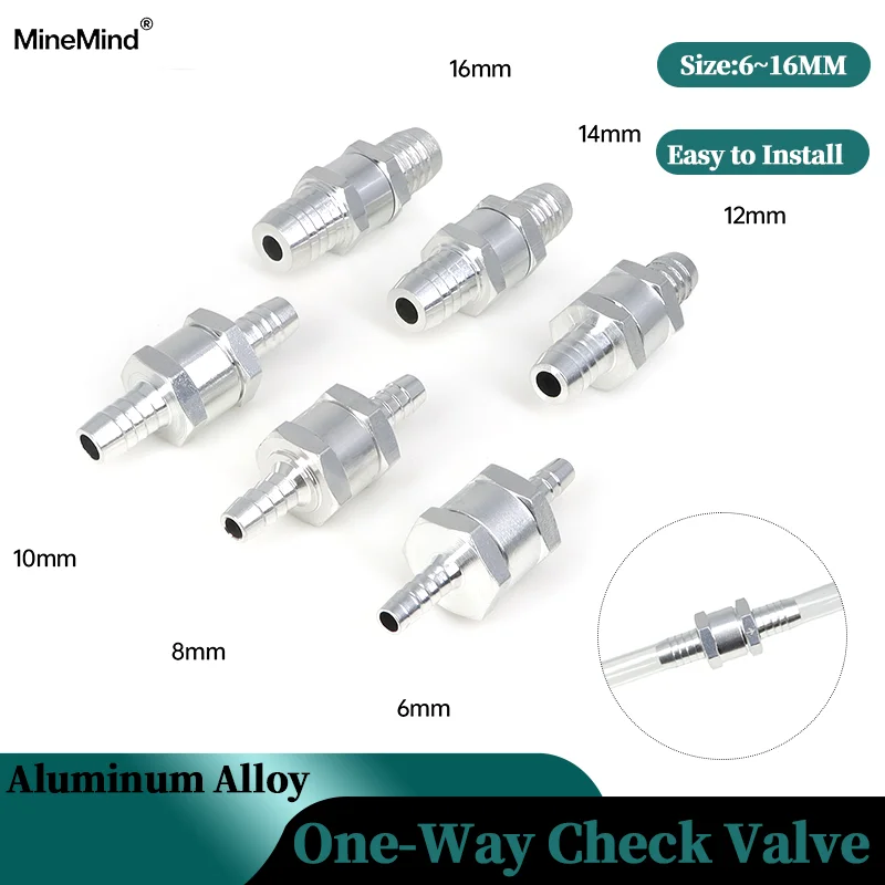 2/5/10P 6/8/10/12/14/16mm One Way Valve Aluminium Alloy Non Return Check Waves One Way Fit Carburettor Low Pressure Fuel System