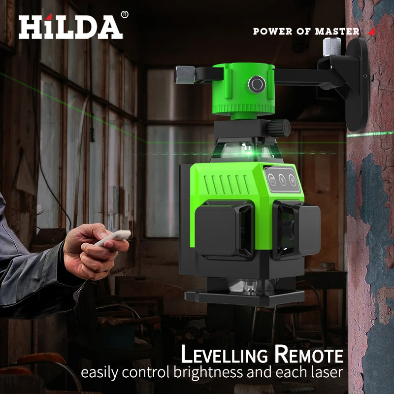 Hilda 16 Lines 4D Laser Level  Green Laser Beam Self-Leveling 360 Vertical Horizontal with Receiver Tripod