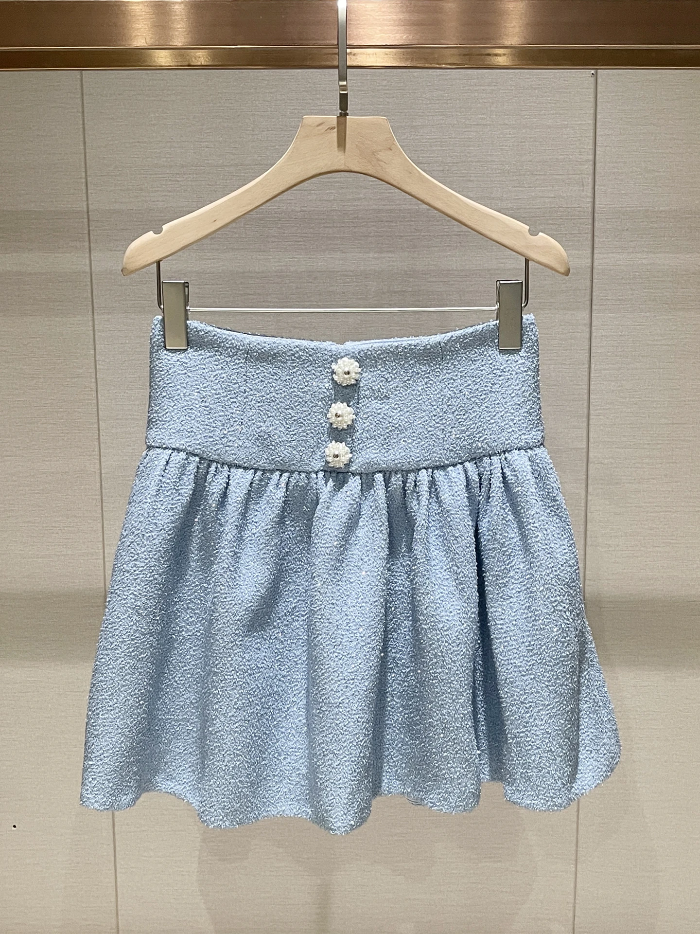 

Blue High Waist A-Line Skirt Single Button Casual Date Skirt Slimming Effect Autumn Winter New Arrival Women's Faion