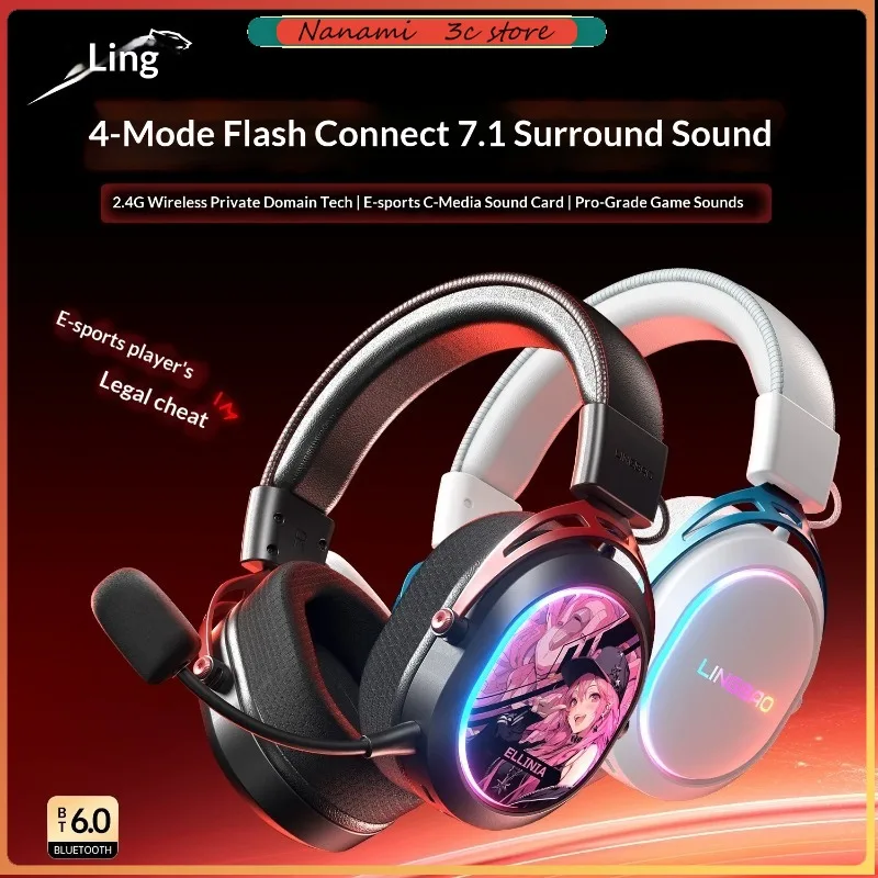 Fones de Ouvido LingBao T9 Pro Max, Fones Sem Fio com 4 Modos, Diafragma Composto de 50mm, Fones de Ouvido para Jogos com 7.1 Canais, Presentes