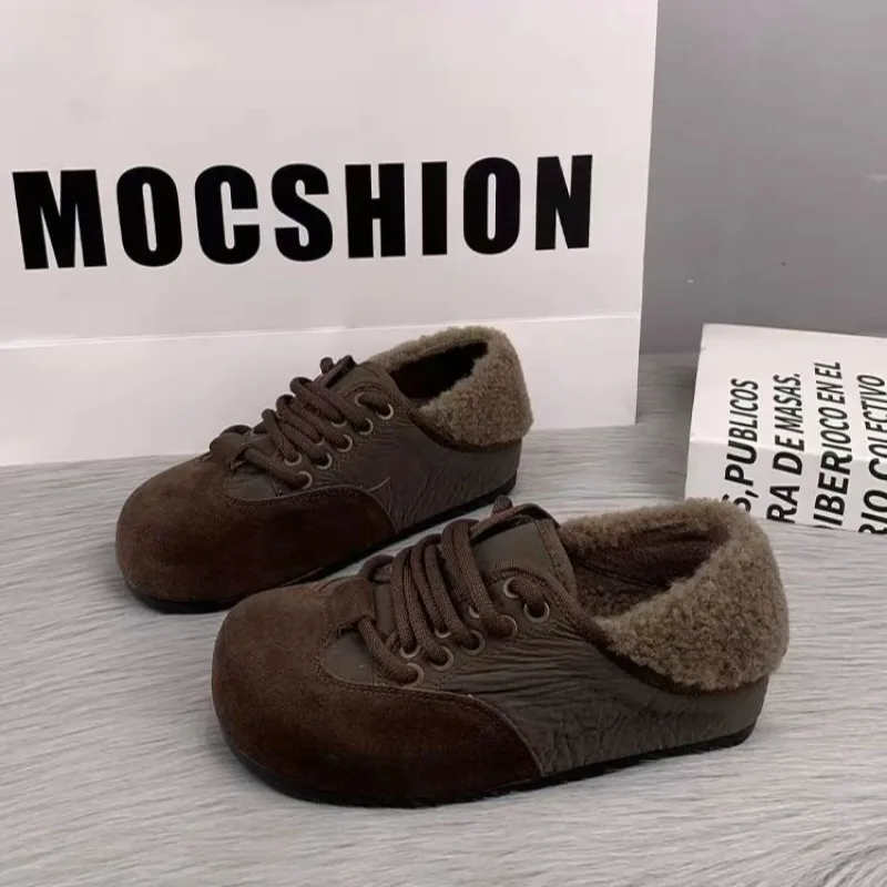 Damenmode Flache Schuhe Winter Neue runde Kopf tiefer Mund Wildleder rutschfeste verschleißfeste Low-Top-Schuhe