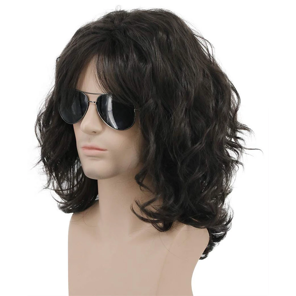 HAIRJOY  Synthetic Hair Wig California 70s 80s Rocker Wig Men Women Long Curly Black Halloween Costume Anime Wig