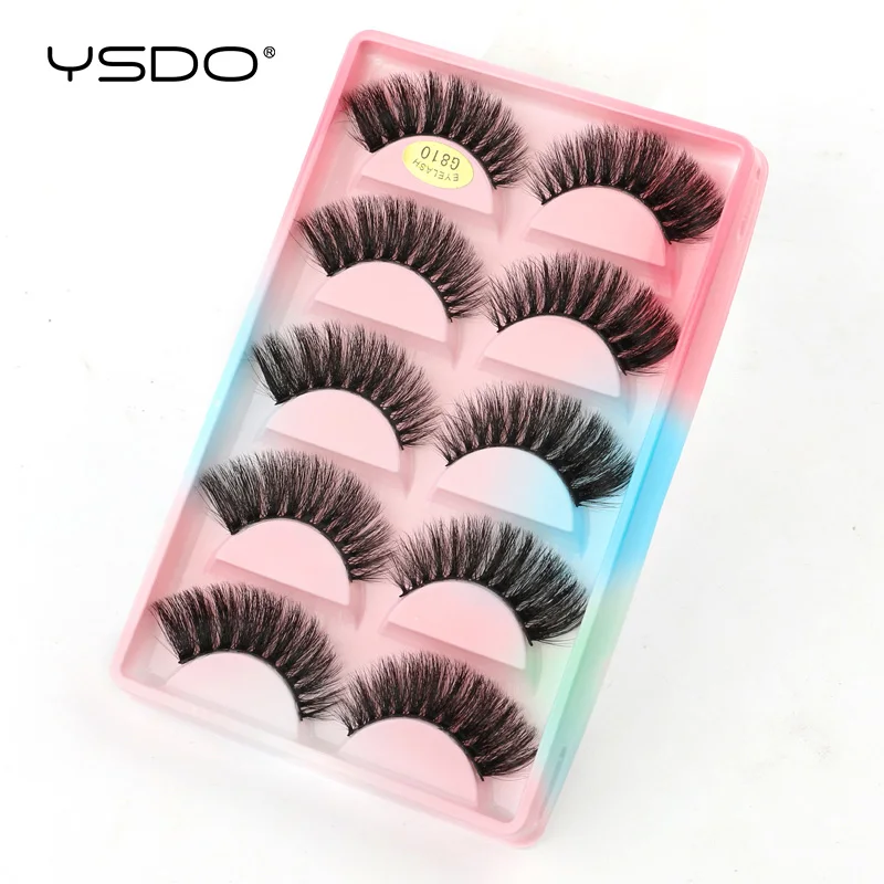 Ysdo-天然ミンクヘアの長いつけまつげ,5ペア,3Dミンク