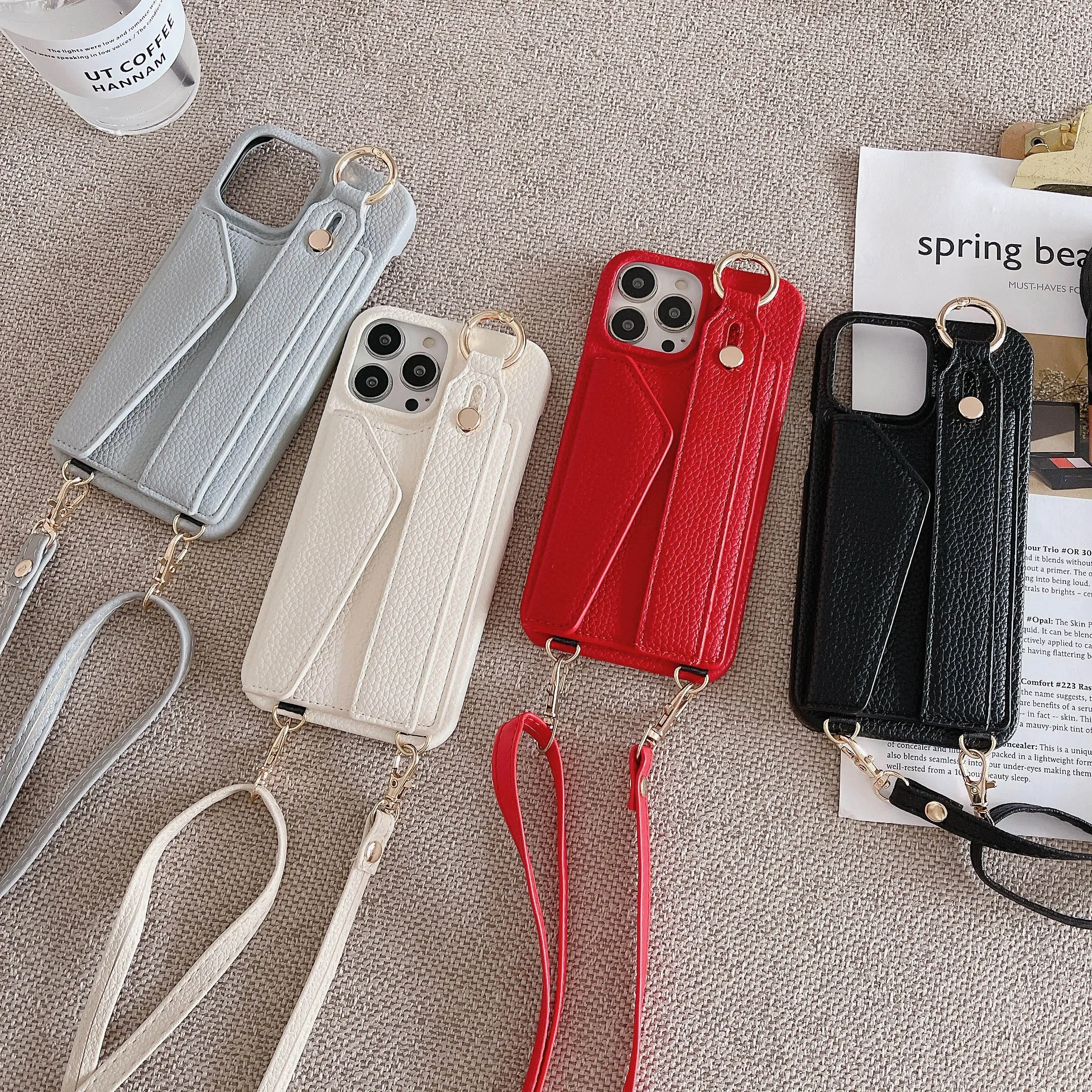 Crossbody Cards Solt Wallet Wristband Bag Case For iPhone 15 16 Pro Max 14 Plus 13 12 11 7 8 Se 2022 Lanyard Pocket litchi Cover — zdjęcie produktu 2