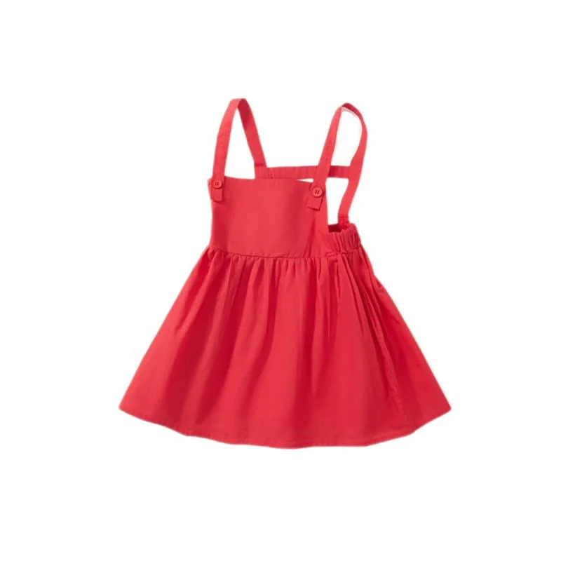 Set Pakaian MDDGirls Kemeja Polkadot Merah dan Rok Suspender Set Dua Potong Kostum Pertunjukan Anak-Anak TK