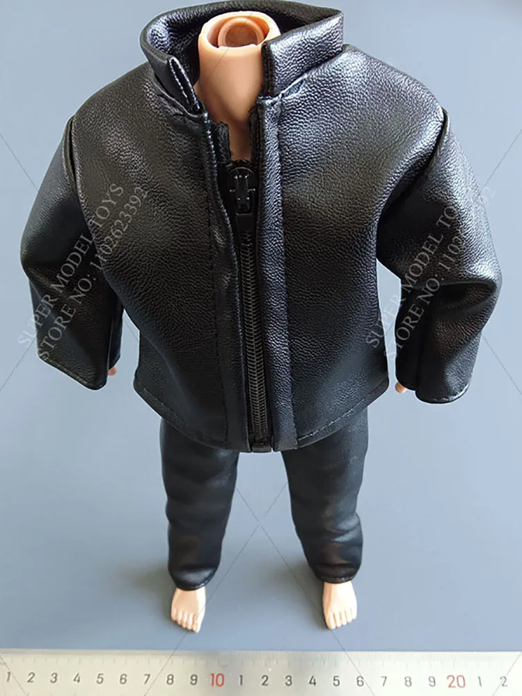 Conjunto de ropa de soldado a escala 1/6, chaqueta informal de moda, abrigo de cuero negro, pantalones, ajuste de muñeca MODELO DE figura de acción de 12 pulgadas, en Stock