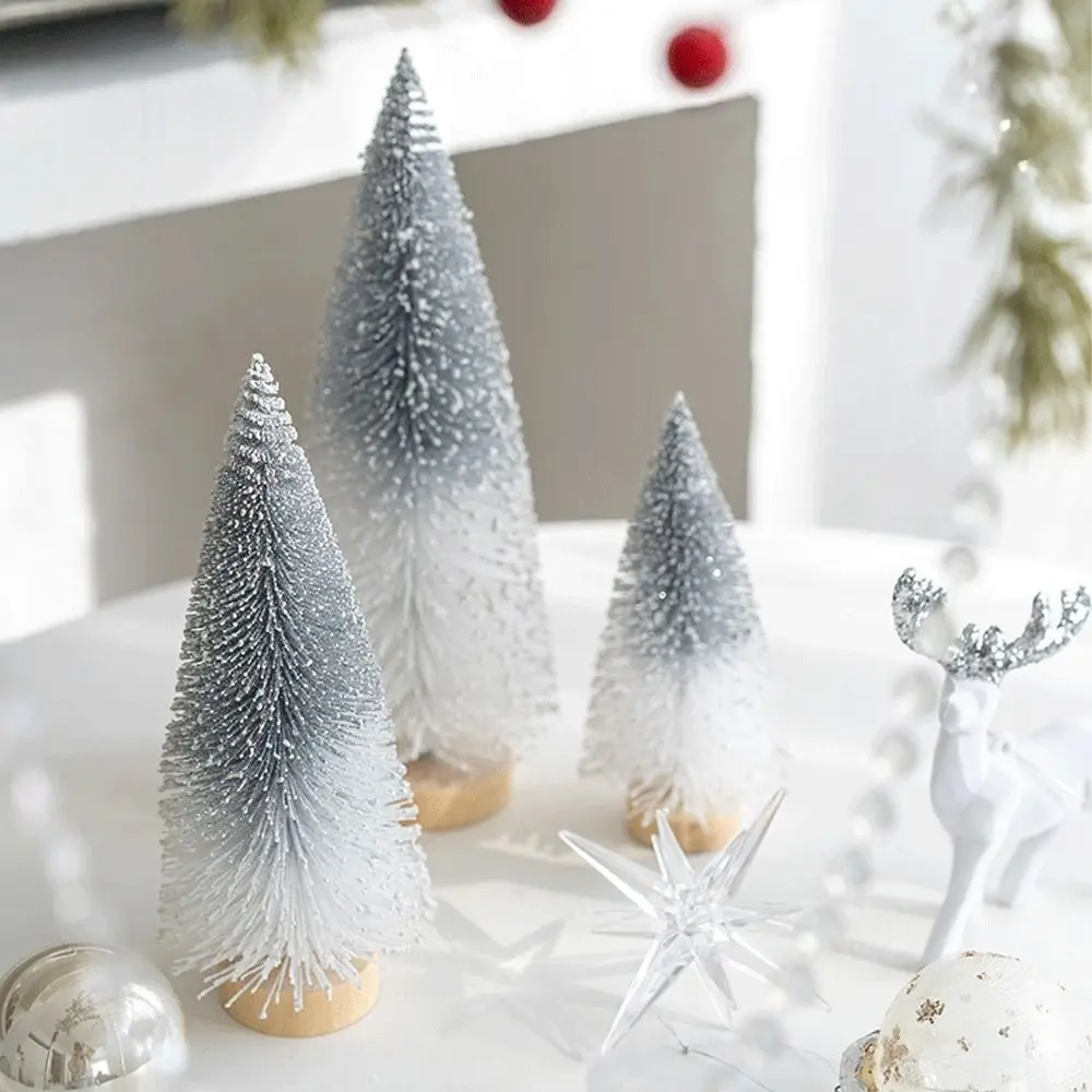 15/20/25cm Christmas Small Snowy Tree Plastic Lifelike Flocked Christmas Tree Handmade Festival Artificial Pine Tree