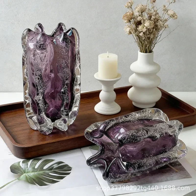 High-grade bubble glass vase, luxury thickened glass flower ware, crystal bottle ornament, home sample decoration