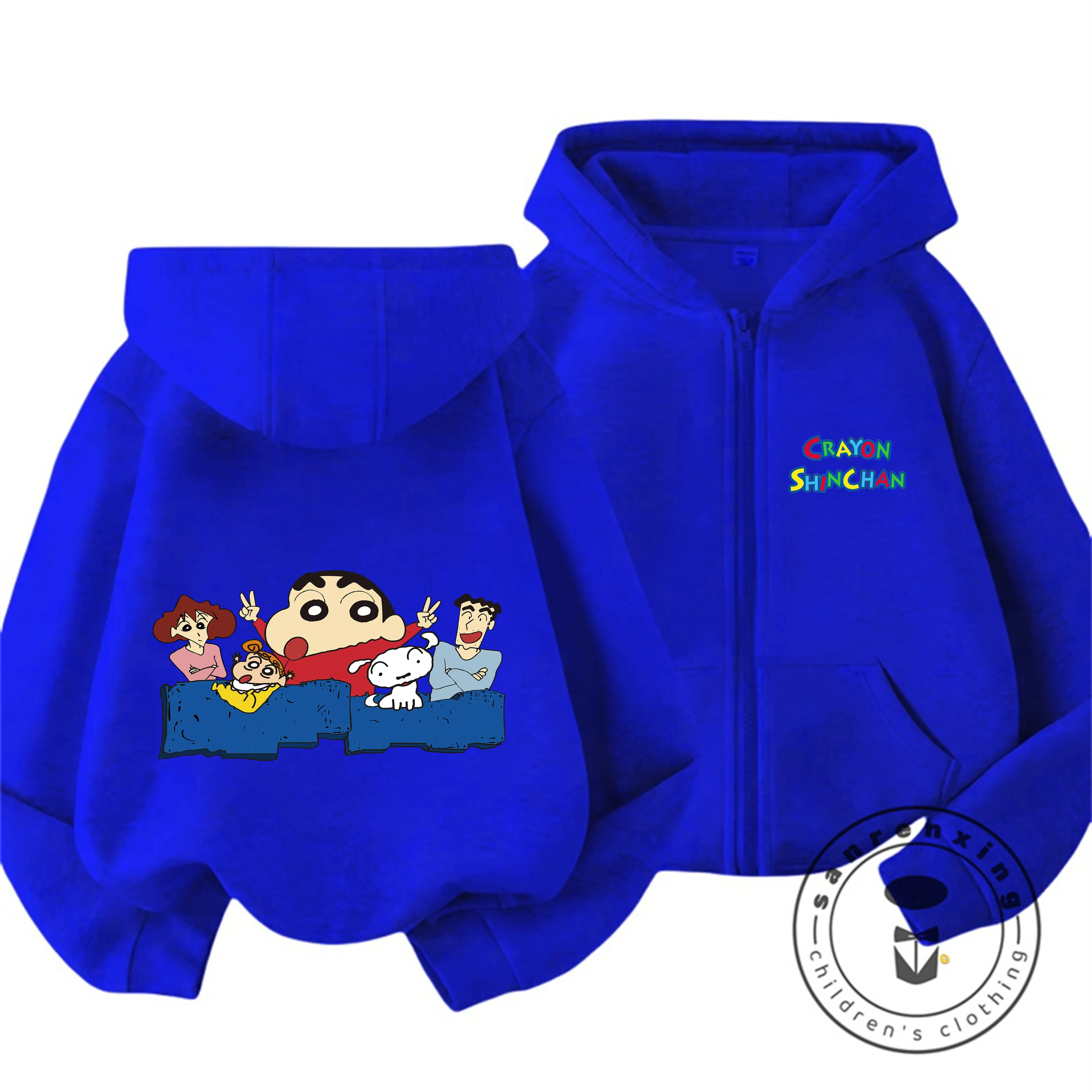 Trendy Kawaii Zipper Hooded Sweatshirt Cute Cartoon Winter Children Clothing Crayon Shin Chan 3 14 Years