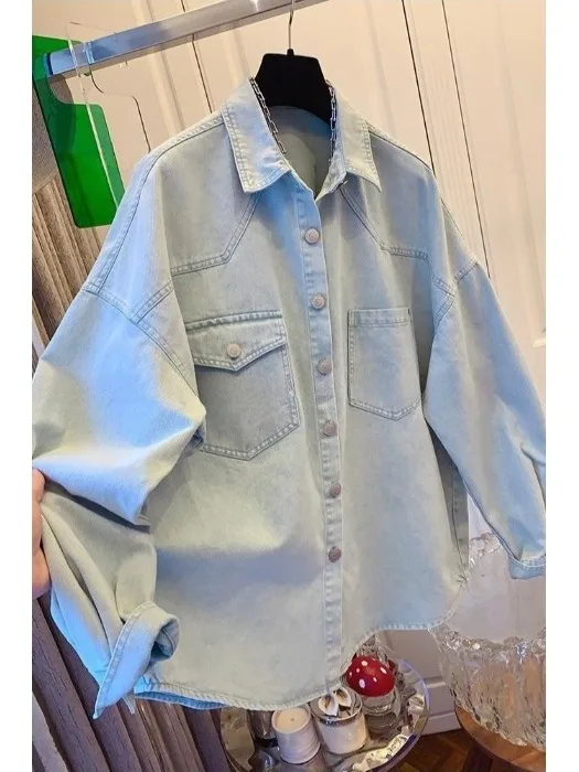 

Faionable Unique Super Cute Lazy Sle Denim irt Jaet Loose Large Version Women's 2025 Autumn New Arrival Korean Sle