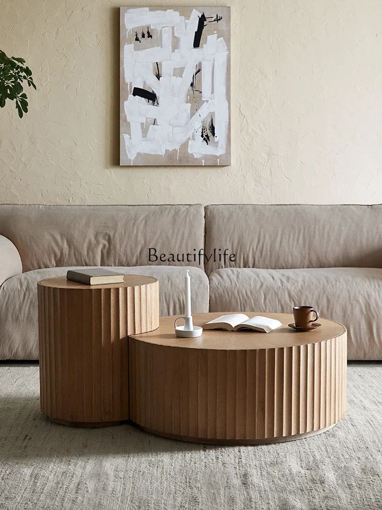 

FG44Nordic Style Solid Wood Crescent Tea Table Living Room Home round Tea Table Modern Light Luxury Table
