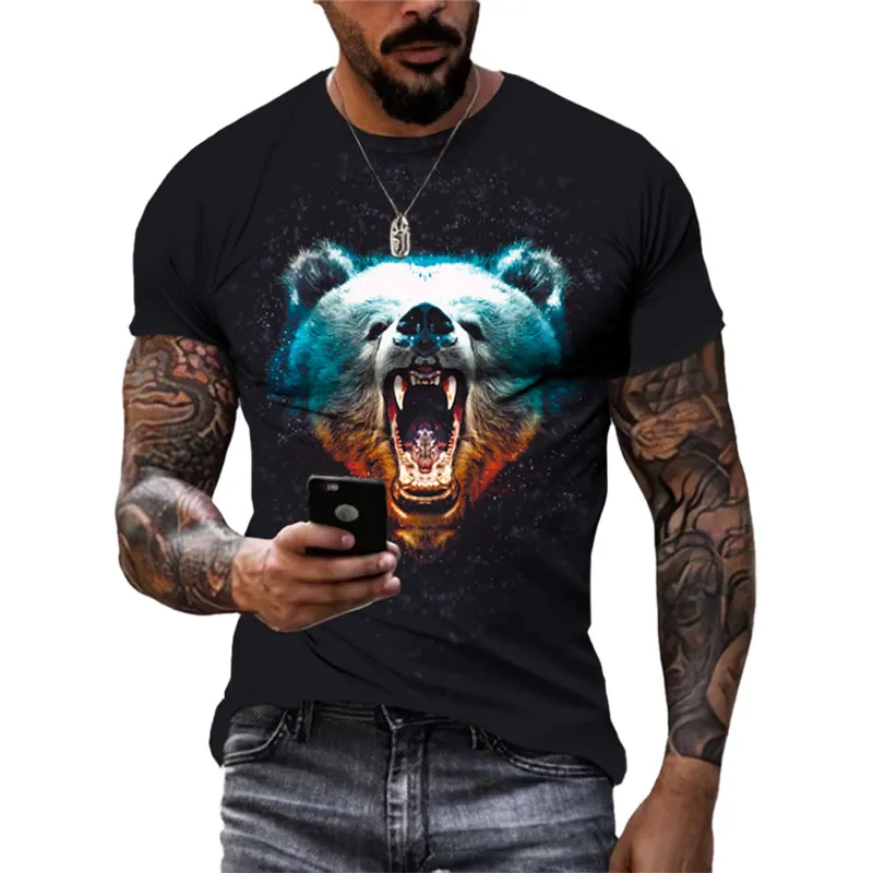 Summer New Animal Bear Men\'s t-shirt Fashion Casual Personality Hip Hop harajuku streetwear 3D Printed Short Sleeve Tees Tops