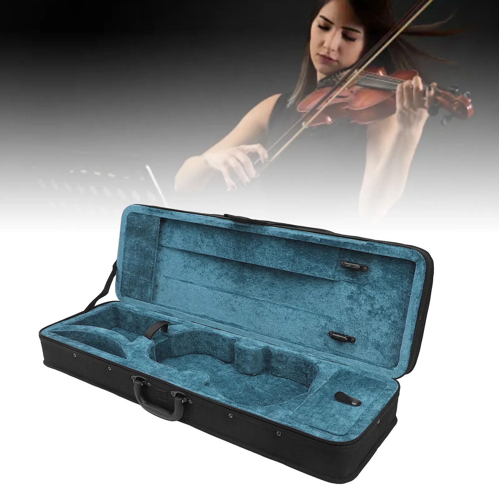 1/2 Violin Carrying Bag 1/2 Violin Travel Case Velvet Lining Multi Pockets Violin Carrying Bag with Adjustable Strap Black
