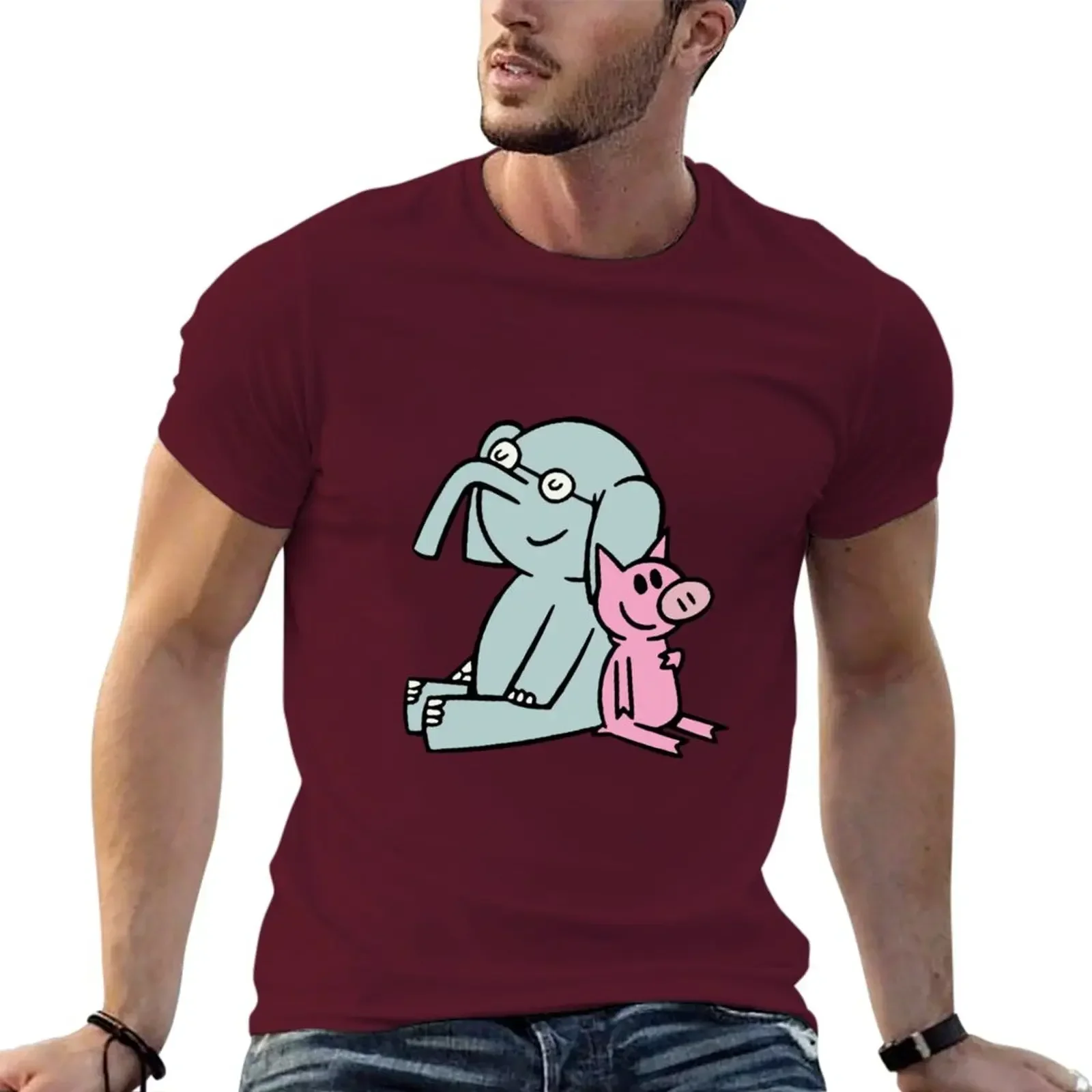 Vintage Anime Men Graphic T Shirts Elephant and Piggie Gerald and Piggie Anime Transparent Sticker Mo Willems T-Shirt Harajuku