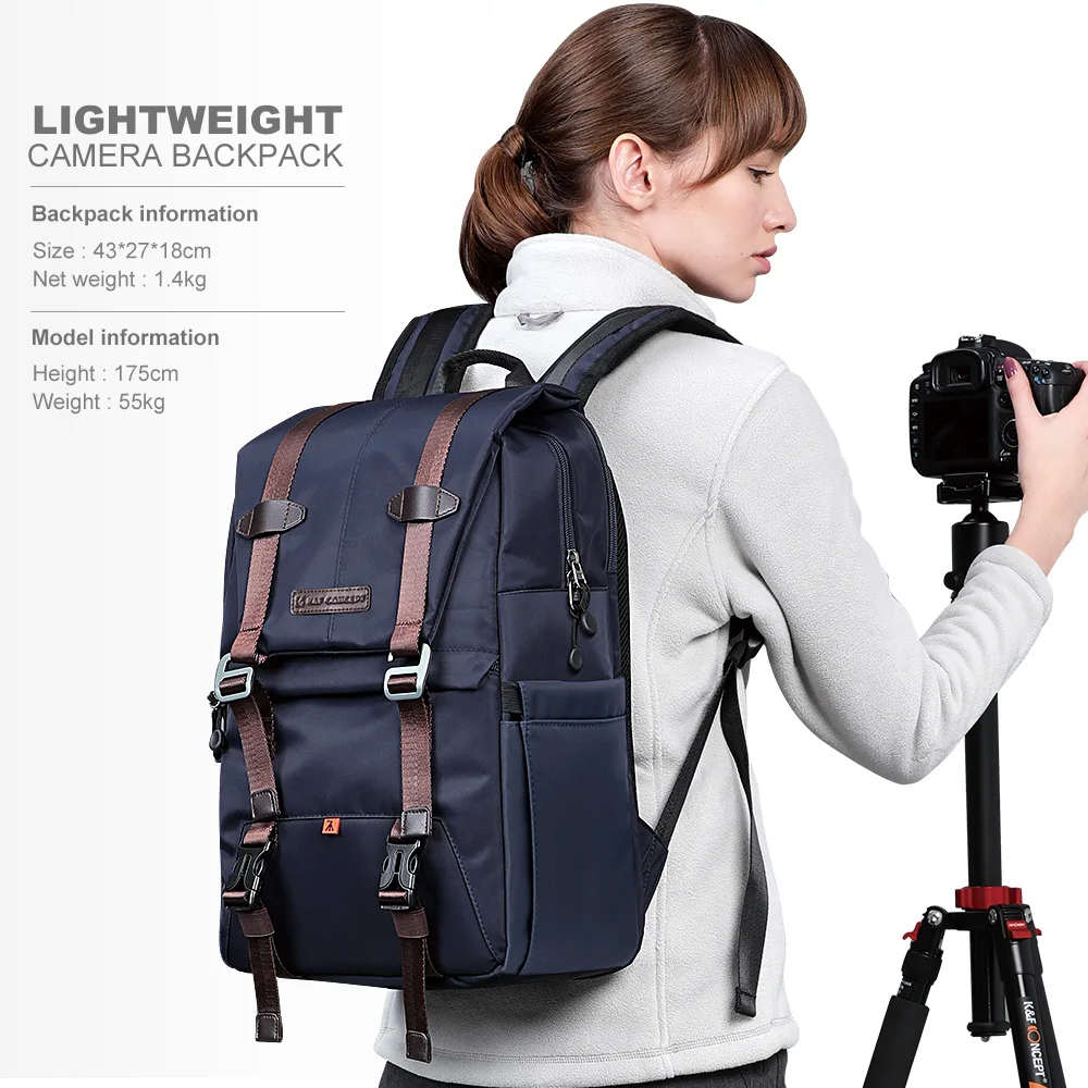 K & F Concept-Mochila multifuncional à prova d'água para câmera, bolsa DSLR e SLR 20L elegante, se encaixa 15,6 "para laptop com tripé