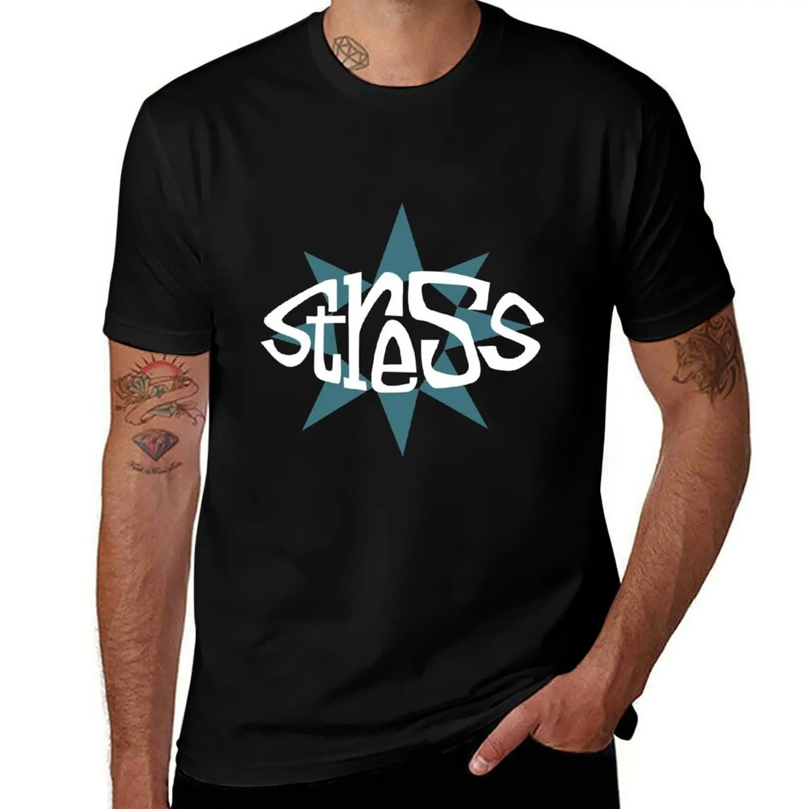 

Stress Records (White & Teal Blue Logo) T-Shirt cotton t shirt pack men t shirt cotton 100% T-Shirt