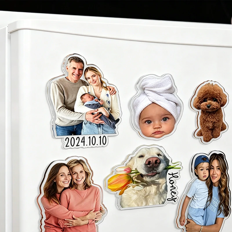 Custom Acrylic Photo Fridge Magnet Personalized Custom Family Pet Photo Fridge Magnet Kitchen Room Decor Couple Anniversary Gift