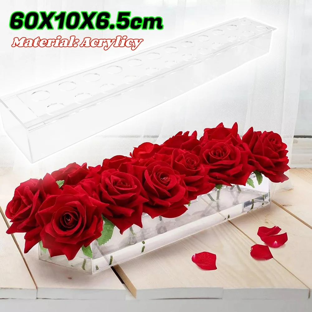 Clear Acrylic Rectangular Flower Vase Wedding Dinner Table Floral Centerpiece Morden Floral Vases Desktop Home Decorate 60x10cm