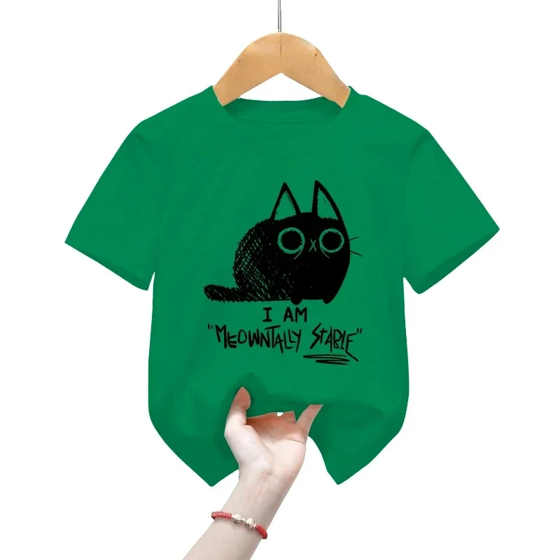 Meow Meow Stable Kids Cotton T-shirt Animal Black Cat Girl Boy T-shirt Cute Pet Cat Classic Kids T-shirt Cat Kids clothing