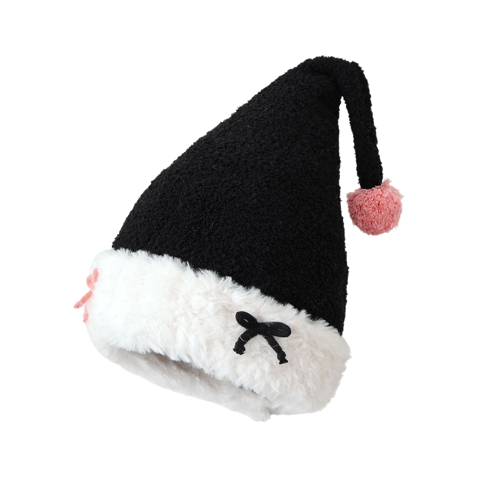 1 قطعة قبعة عيد الميلاد القطيفة حفلة كرنفال اليومية التباين اللون تصميم Pompom سميكة قبعة عيد الميلاد الدافئة للنساء حفلات المهرجان #5