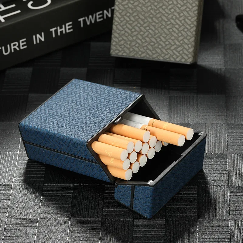 Portable Push-Open Cigarette Box with Stylish Weave Grain Pattern, Plastic Cigarette Storage Case for 20 Pieces Cigarettes