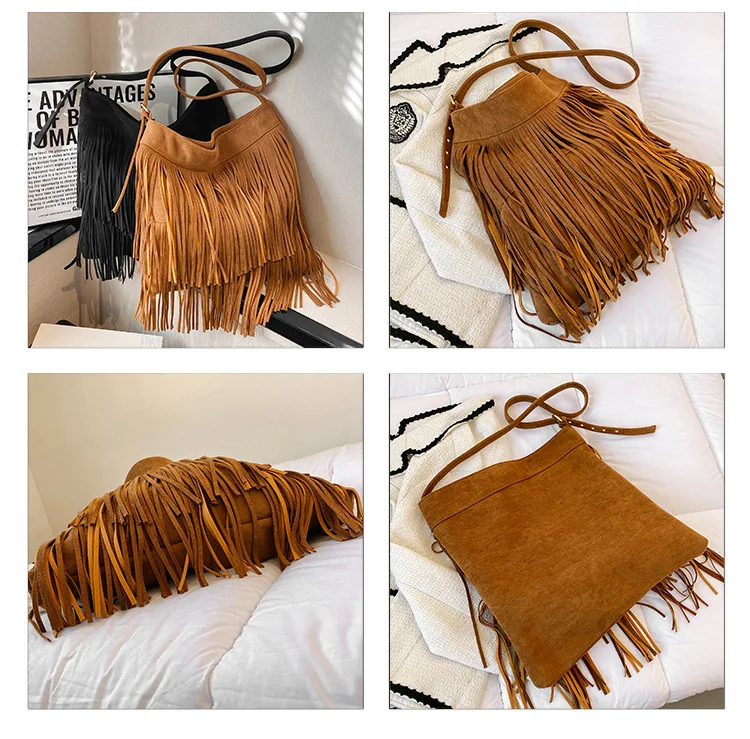 Fashion Fringed Women Shoulder Bag Suede PU Leather Tassel Crossbody Bag High Capacity Female Travel Purse Bags for Women