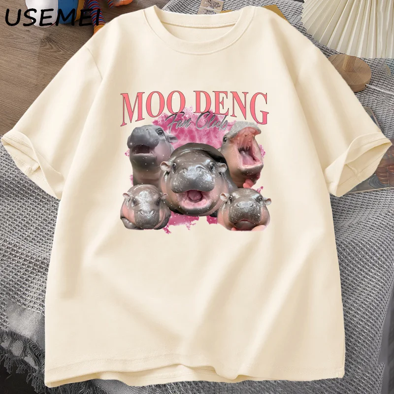 Moo Deng Fan Club T Shirt Men Funny Cotton Thailand Short Sleeve T-shirts Men's Designer Clothes Graphic Tees Streetwear Tops