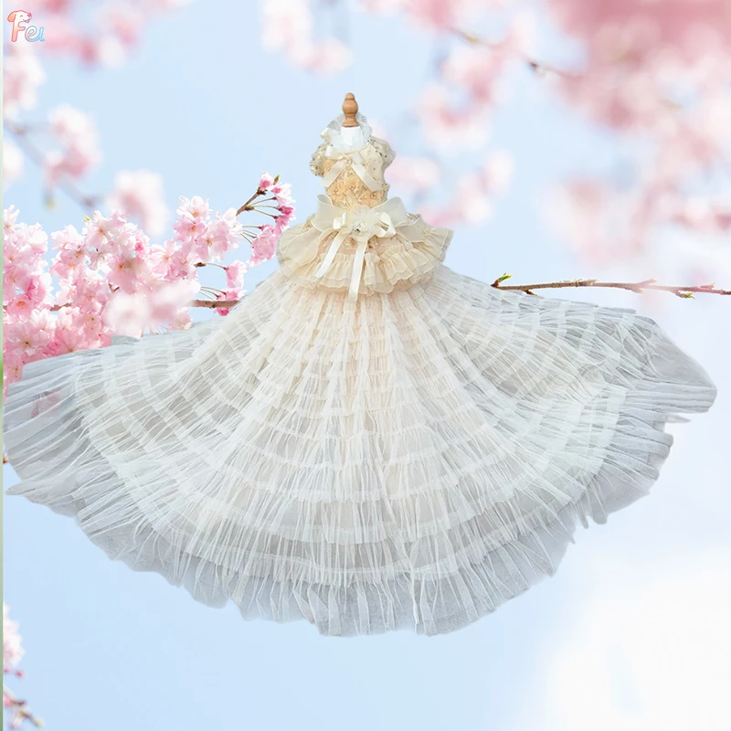 Hondenkleding Hondenjurk met afneembaar voor foto bruiloft verjaardag vakantie cadeau gotische kanten strik Kostuum voor hondenbenodigdheden