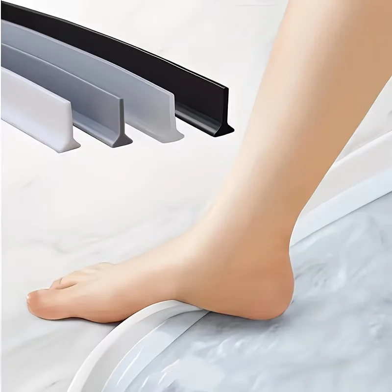 1pc 60 Inch Foldable Rubber Shower Water Dam Self Adhesive Waterproof Barrier Strip for Bathtub Sink Bathroom Floor Sealing