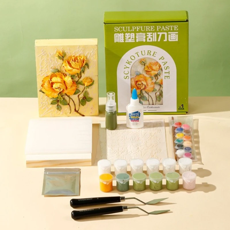 彫刻ペーストリリーフ絵画スクレーパーテクスチャ絵画-diy-手作り材料パッケージ-3d-装飾絵画アクリルペイントセット