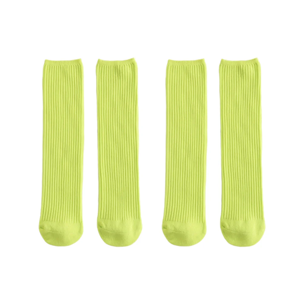 

2Pairs Solid Color Mid-Calf Cotton Socks Breathable Soft Durable Universal Socks for Kids Adults Casual Holiday Fluorescent