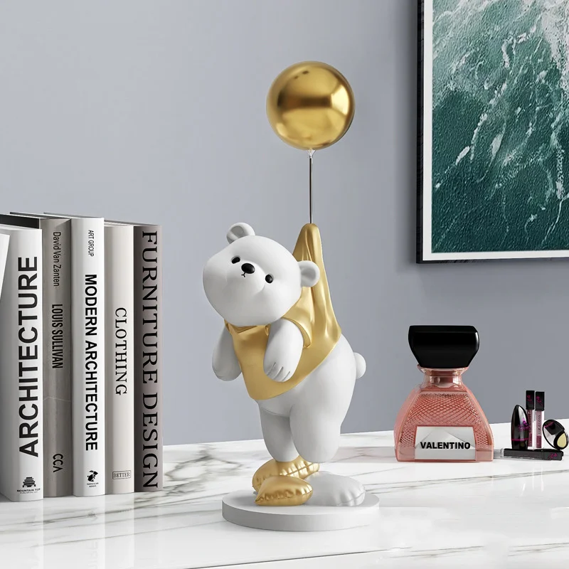 

Statue Desing Home Decor Ornaments Decorative Balloon Flying Bear Sclupture Resin Figurine Table Decoration home Room Decord