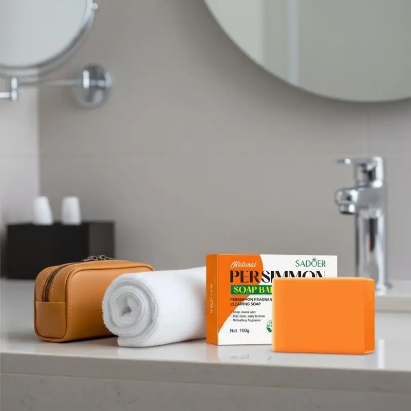 SADOER Persimmon Cleansing Soap Aromatherapy Deep Cleansing Handmade Soap Luxurious Natural Exfoliating Soap