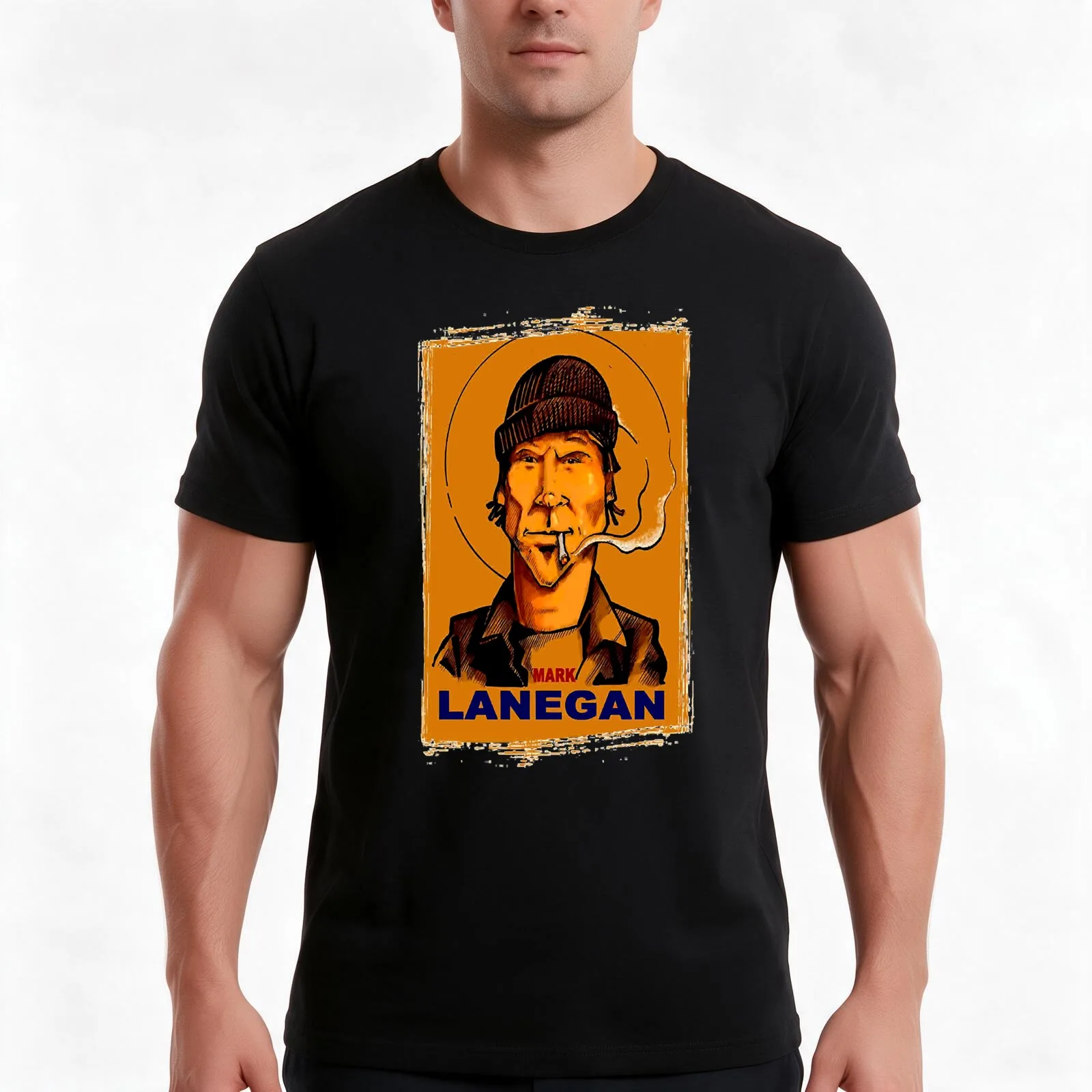 Mark Lanegan T-Shirt, Summer Casual Cotton Tee, Oversized Streetwear Tops, Vintage Graphic Print, Loose Fit Short Sleeve