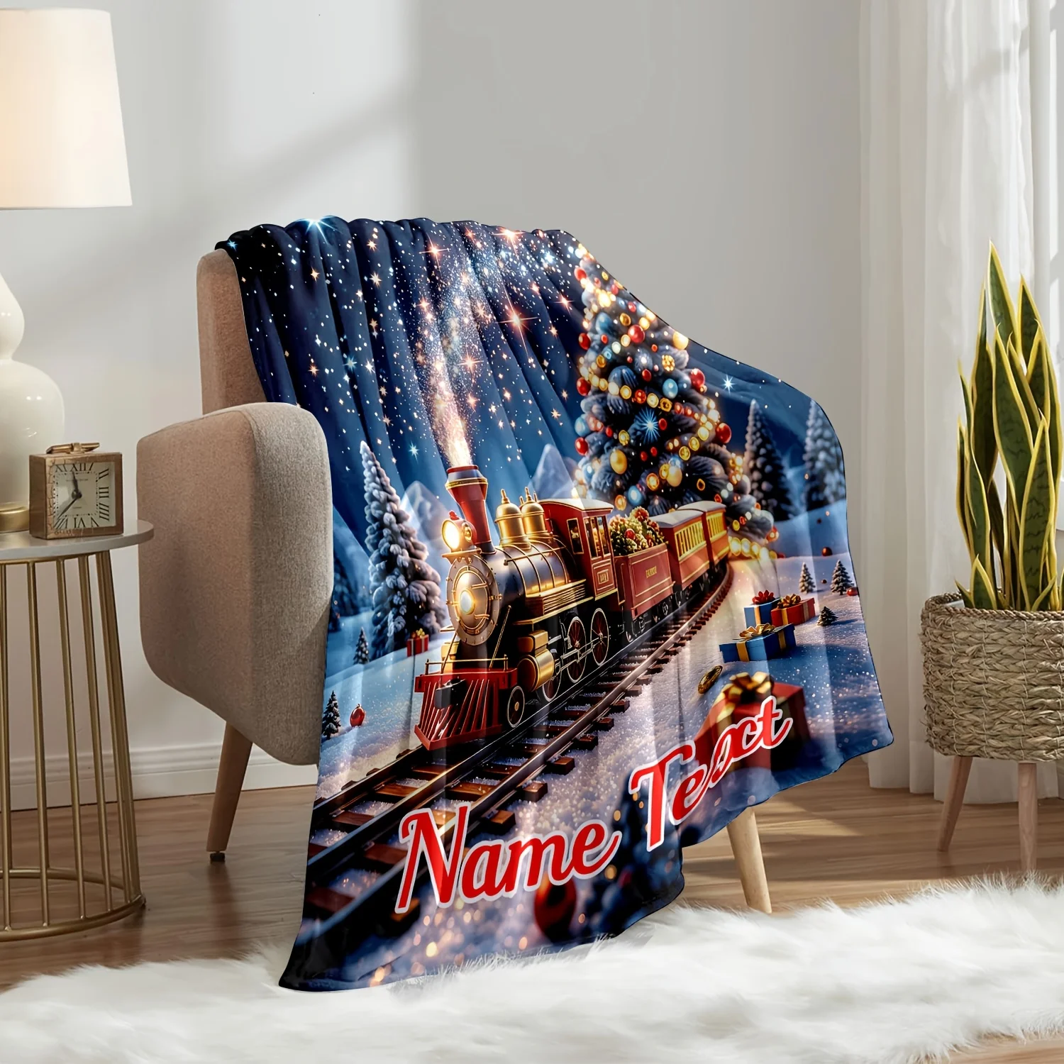 Christmas Style Vintage Steampunk Pattern Flannel Blanket, Lightweight Flannel Pillow, Customizable with Exclusive Name, Suitabl