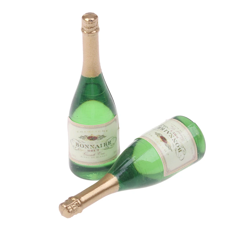 Bouteilles de boisson de Champagne pour maison de poupée, 2 pièces, Mini décor de maison de poupée à l'échelle 1/12
