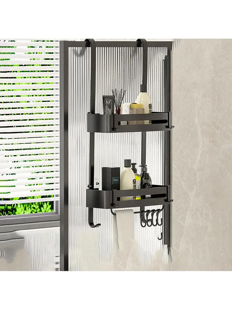 Space Aluminum Bathroom Storage Rack No Installation Required Toilet Paper Holder Multi-Function Hanging Basket Organizer