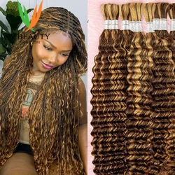 Bulk Human Hair for Braiding Wet and Wavy Braiding Human Hair Extensions Bundles Curly Bulk Hair for Boho Braids Double Drawn