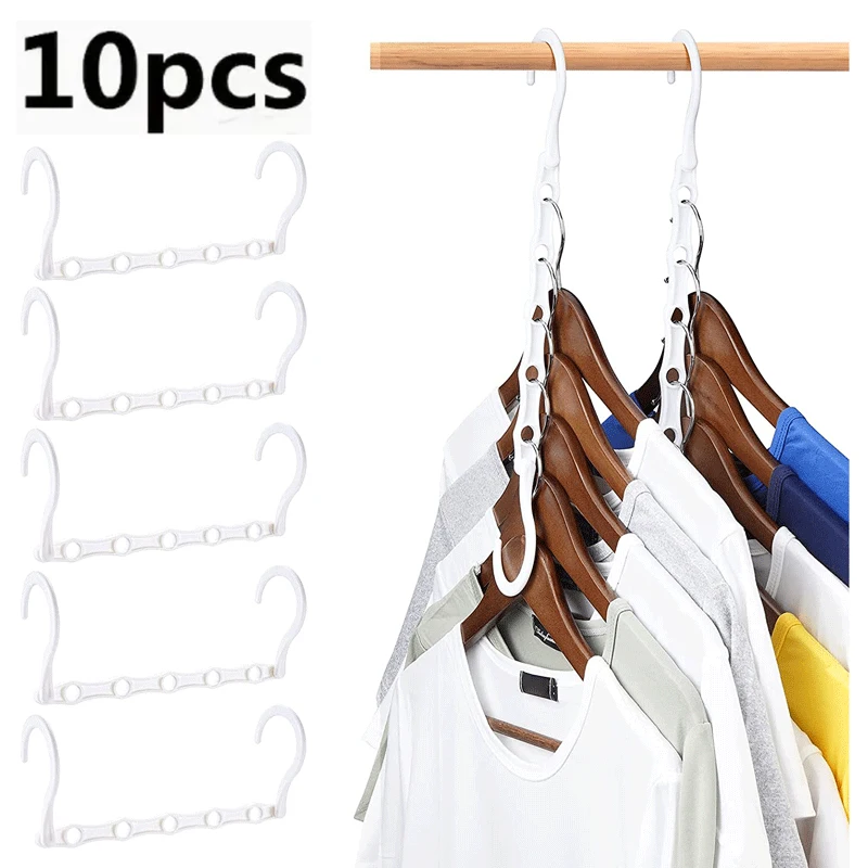 50 Pack White Plastic Hangers With Cascading Hooks - Space Saving Closet Organizers