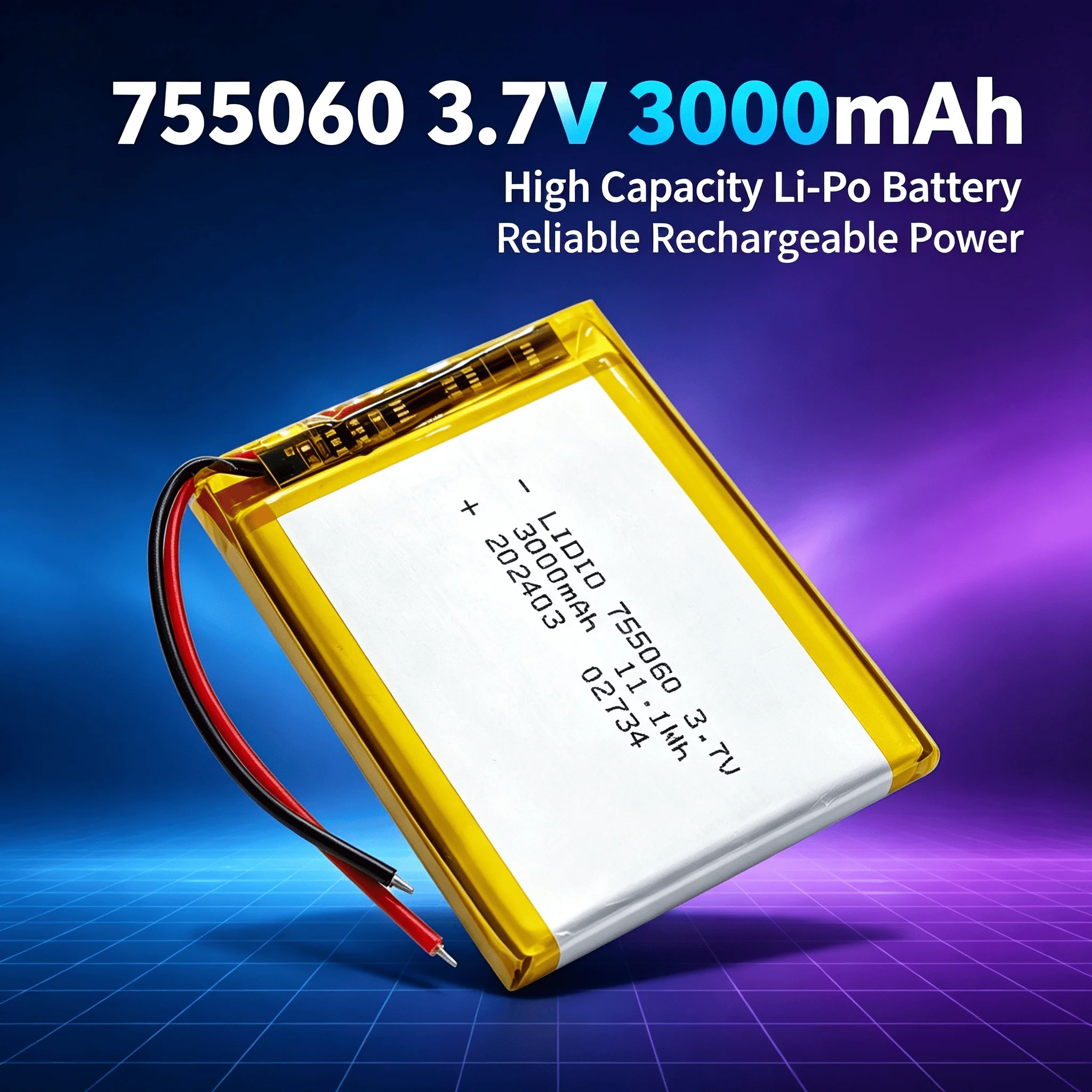 High Capacity Li-Po Battery 755060 3.7V 3000mAh Rechargeable Lithium Polymer Cell For Power Bank Toys Laptop Beauty Equipment