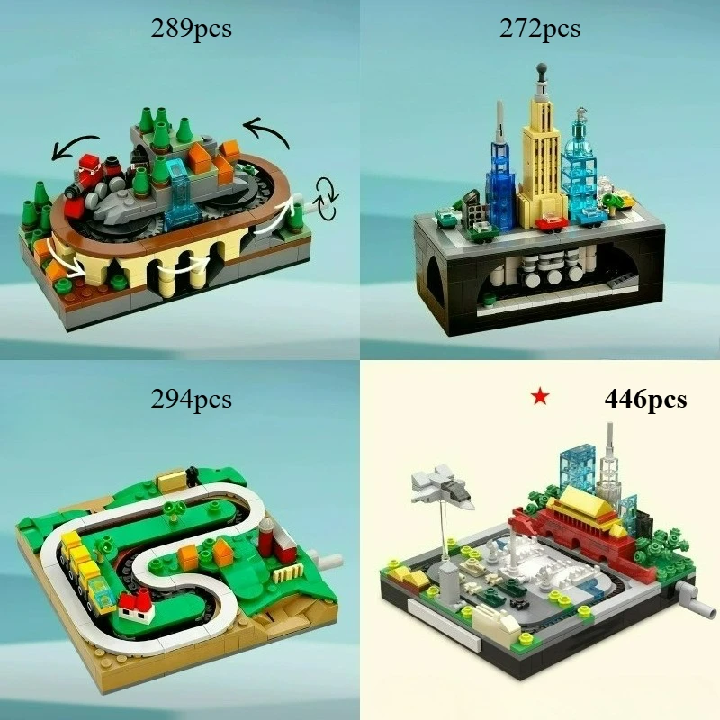 

DIY Hand-Cranked Moving Train Set with Mini Alpine Village Railway Track Scene Educational STEM Toy Gift