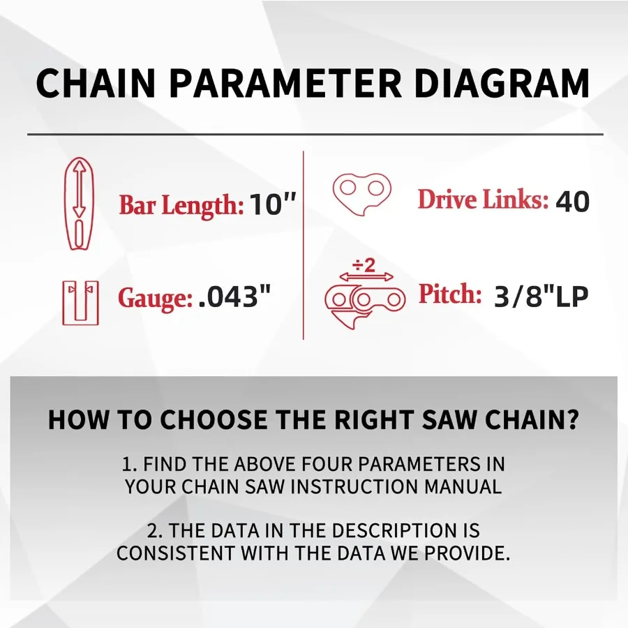 E e S Confezione da 3 catene per motoseghe da 10 pollici 3/8" LP Passo.043" Calibro 40 maglie di trasmissione Catene per motoseghe semi-scalpello per Husqvarna Poulan