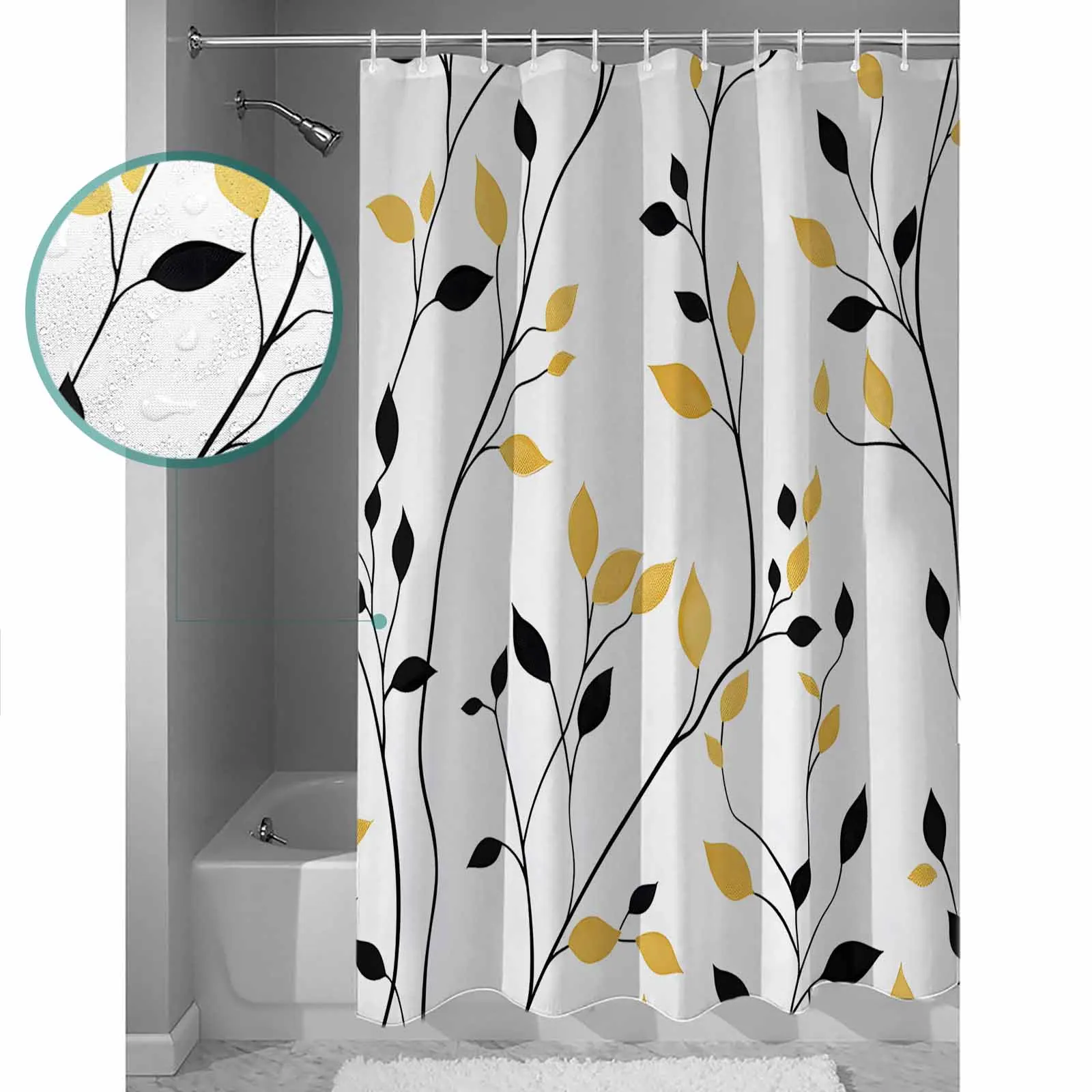 

Branches Leaves Lines Silhouette Shower Curtain High Quality Bathroom Waterproof Fabric Toilet Simple Style Decor